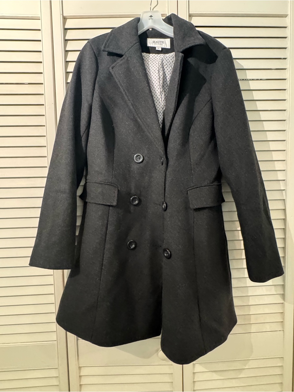 Haute Black Double-Breasted Wool-Blend Pea Coat